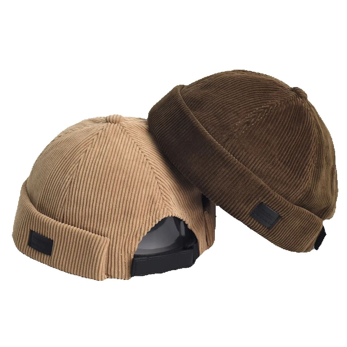 Streetwear Brand Beanie - レトロビーニー帽子ユニセックスソリッドキャップストリートヒップホップつばなし帽子ヴィンテージコーデュロイドッカーキャップ男性用調節可能なドーム帽子
