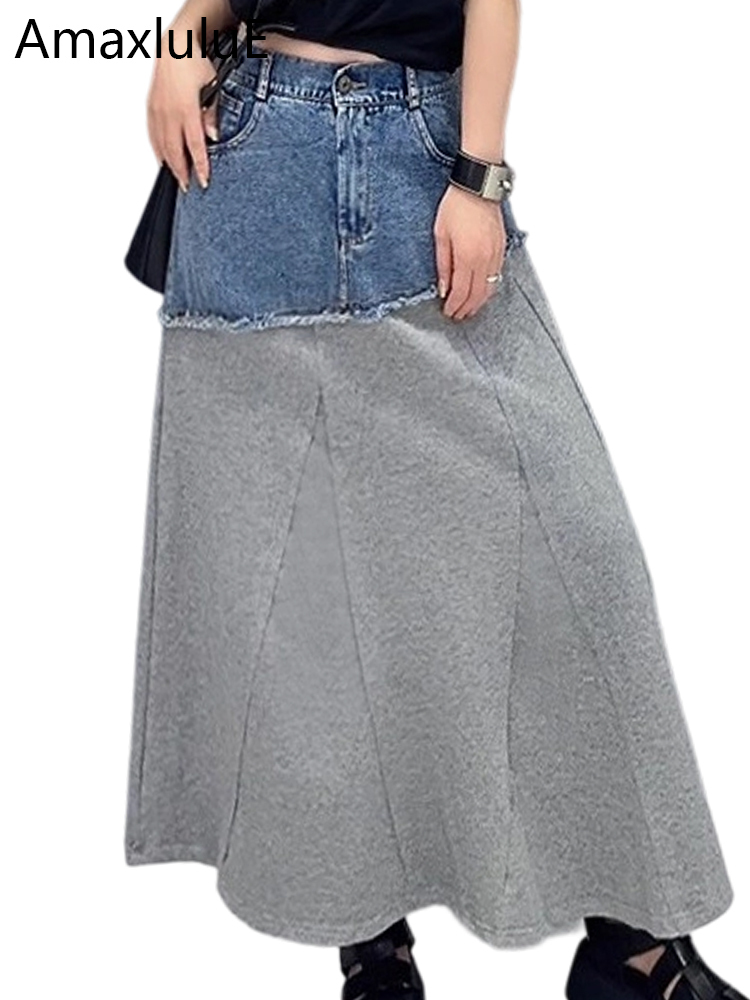 Streetwear Brand Tier - Amax LuluEブランド 2025年秋 レディースファッション パッチワークデニムスカート レディース