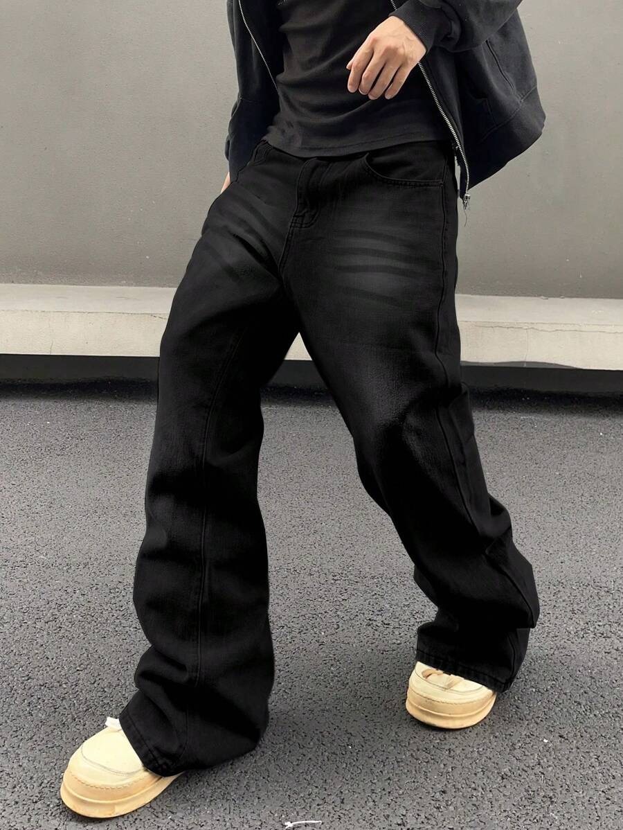 Gallery Dept Flare - メンズカジュアルファッションサイドポケットジーンズアメリカンヒップホップルーズジーンズ、黒のシンプルなデザイン、オールシーズンの日常着に適しています