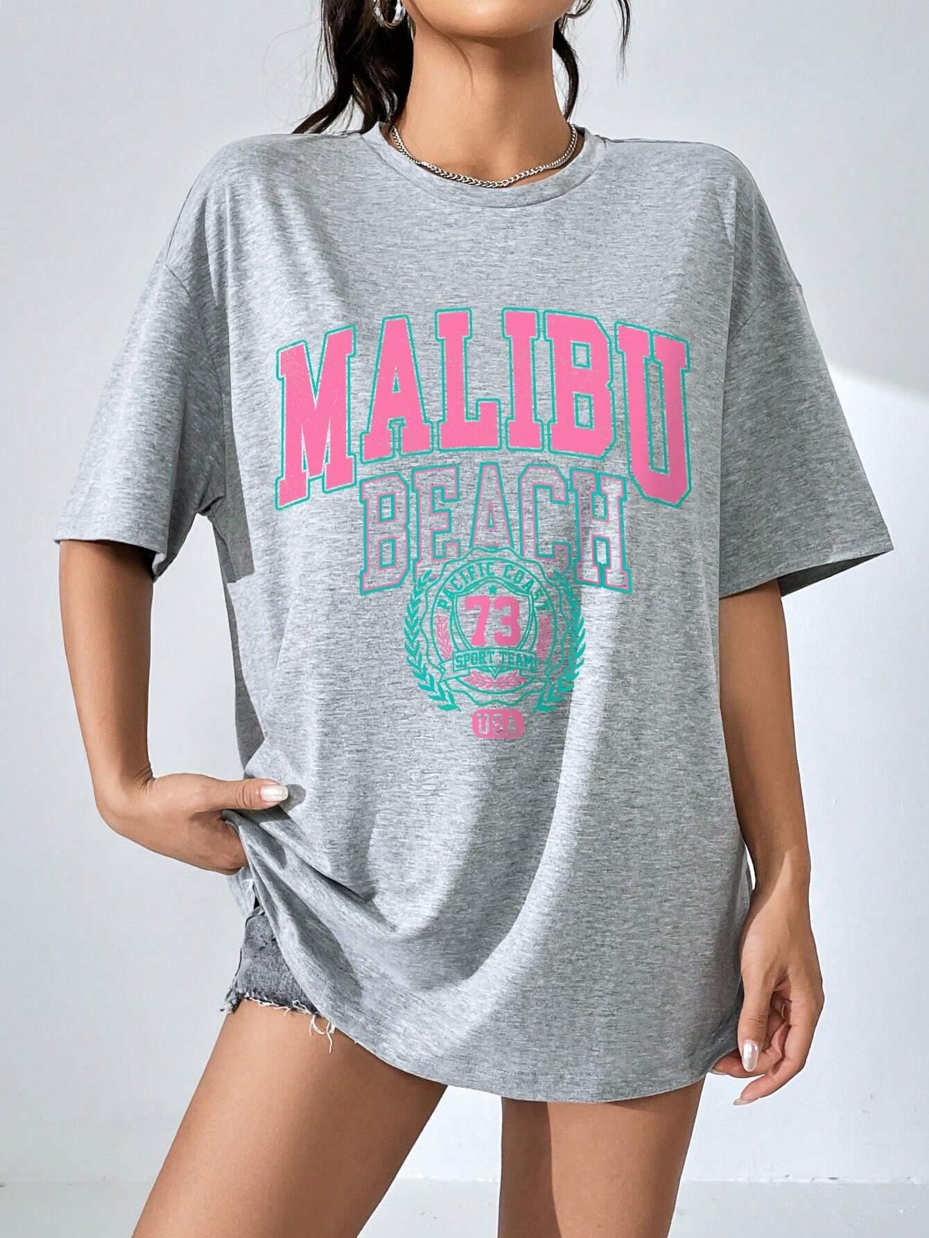 マリブビーチレタープリントプリントレディース Tシャツストリ - Streetwear Brand Shirts のレビューと価格