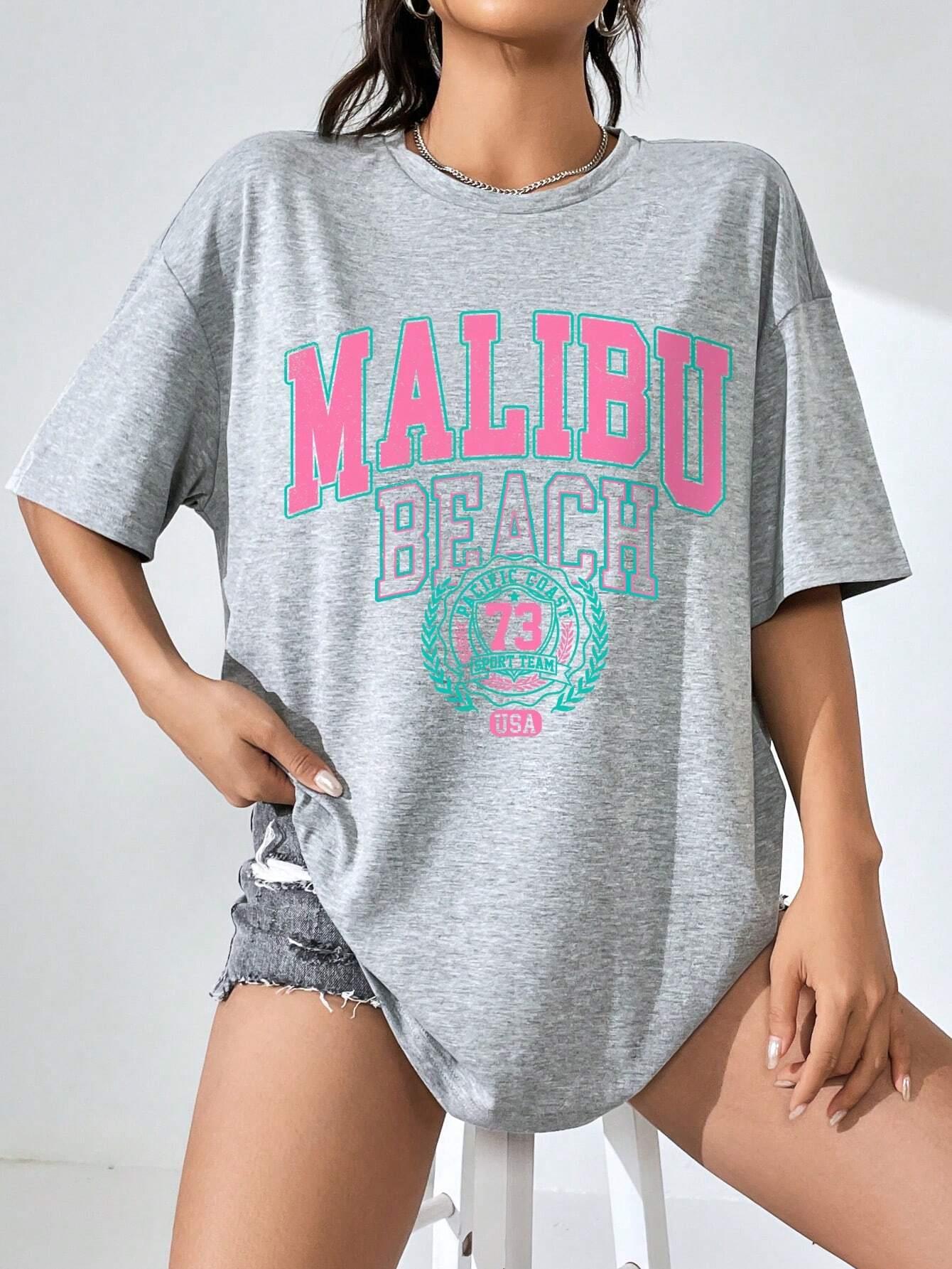 マリブビーチレタープリントプリントレディース Tシャツストリ - Streetwear Brand Shirts のレビューと価格