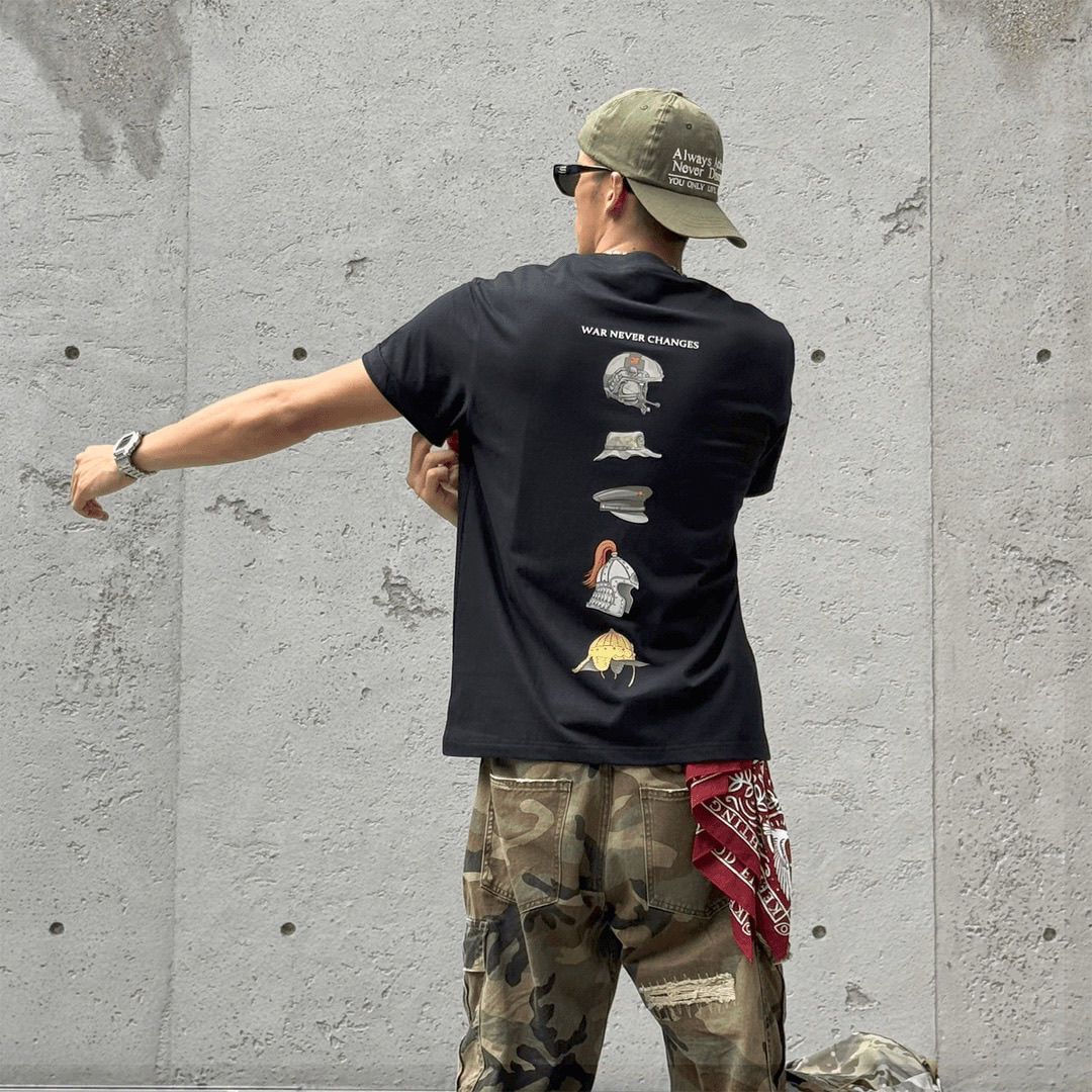 ヘルメット進化の歴史アメリカントレンドブランド半袖Tシャツ夏 - Streetwear Brand Shirts のレビューと価格